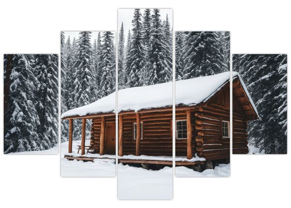 Tablou - Cabană acoperită de zăpadă (150x105 cm)