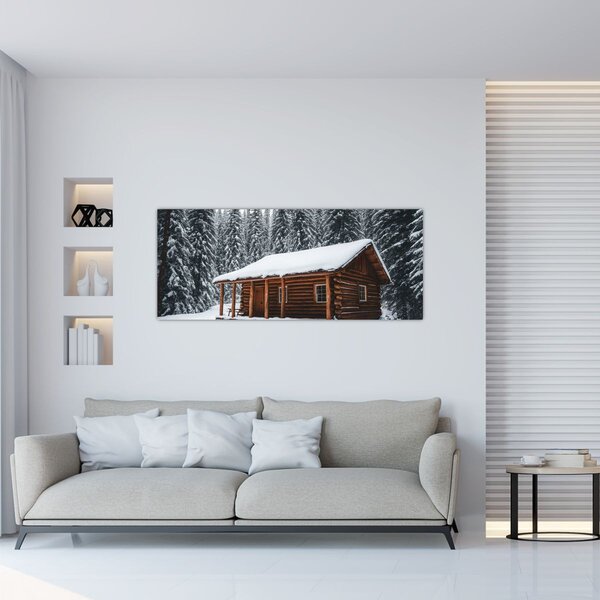 Tablou - Cabană acoperită de zăpadă (120x50 cm)