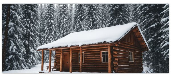 Tablou - Cabană acoperită de zăpadă (120x50 cm)