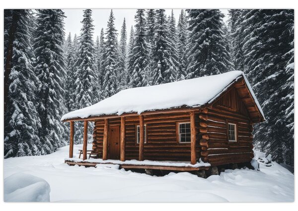 Tablou - Cabană acoperită de zăpadă (90x60 cm)