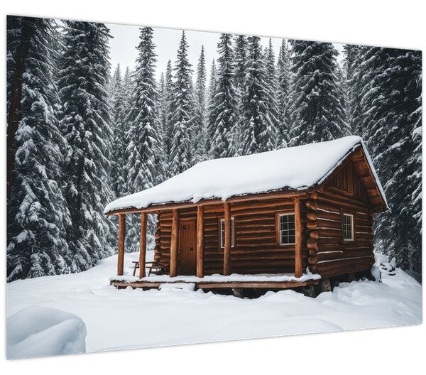 Tablou - Cabană acoperită de zăpadă (90x60 cm)