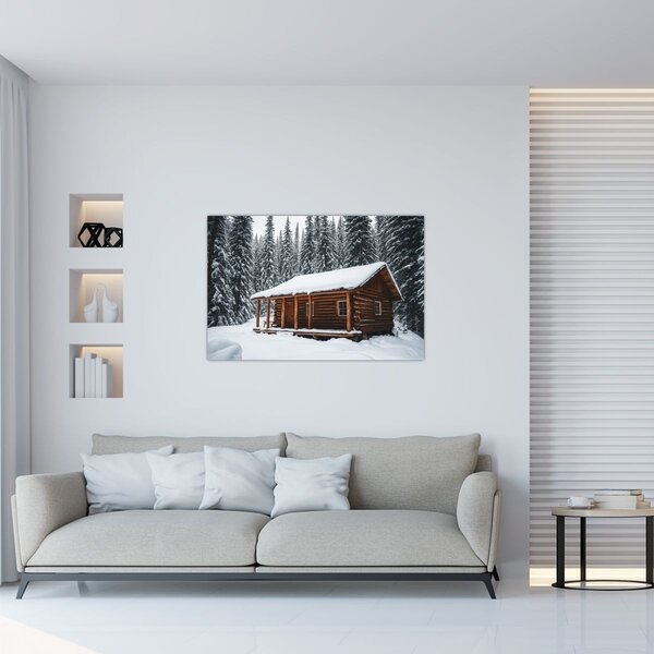 Tablou - Cabană acoperită de zăpadă (90x60 cm)