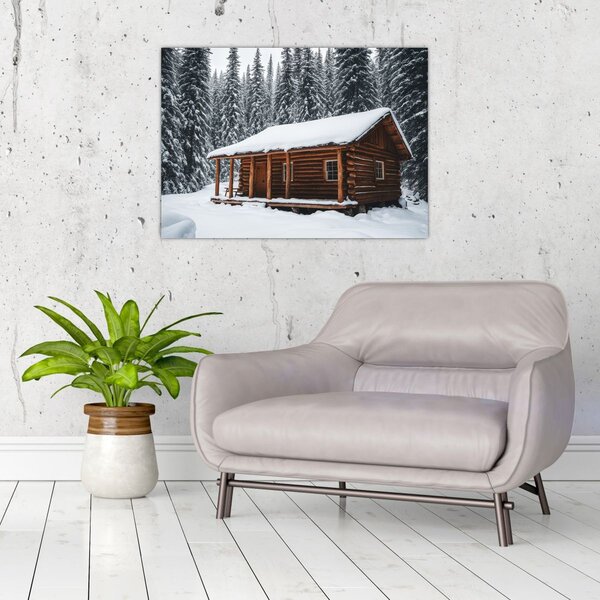 Tablou - Cabană acoperită de zăpadă (70x50 cm)