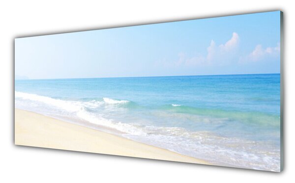 Tablou pe sticla Sea Beach Peisaj Alb Albastru