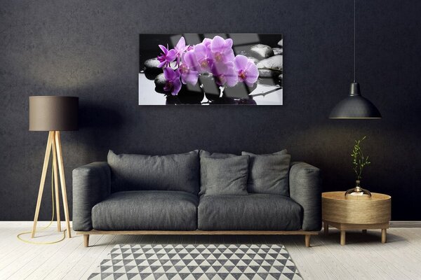 Tablou pe sticla Pietrele florale flori roz negru