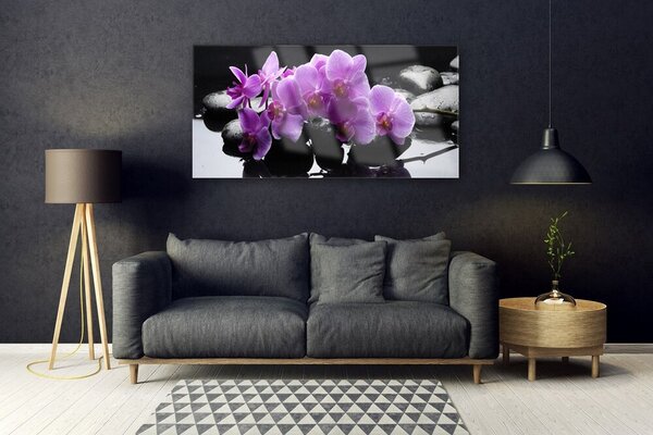 Tablou pe sticla Pietrele florale flori roz negru