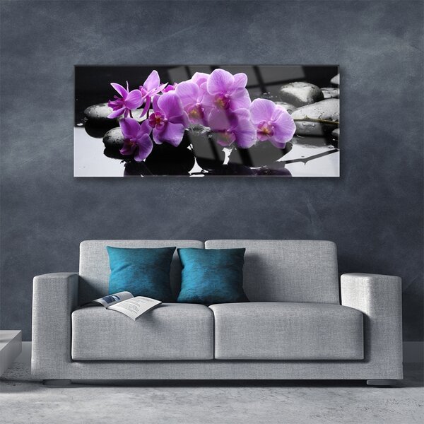 Tablou pe sticla Pietrele florale flori roz negru