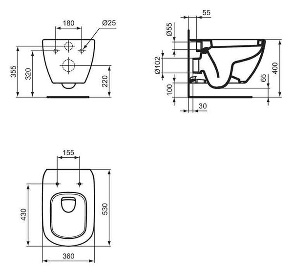 Vas WC suspendat Ideal Standard, Tesi, fixare ascunsă, alb