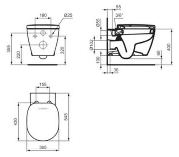 Vas WC suspendat Ideal Standard, Connect, cu funcție de bideu, alb