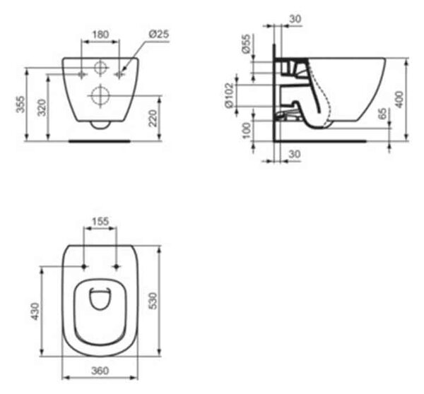 Vas WC suspendat Ideal Standard, Tesi, cu spalare Aquablade, negru mat