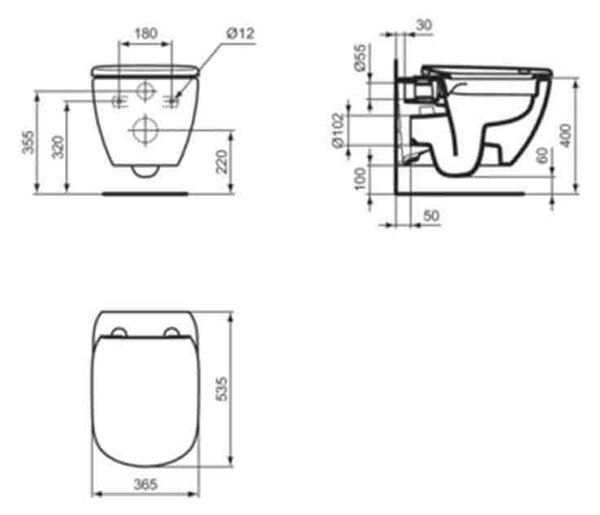 Vas WC suspendat Ideal Standard, Tesi RimLS+, alb
