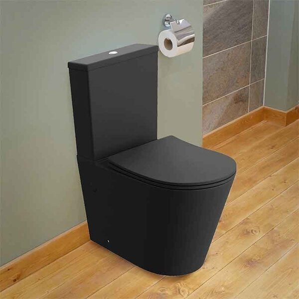Set vas WC monobloc Spectrum, Clementina Black, Rimless Protect, cu capac și rezervor, 38x60.5 cm, negru mat