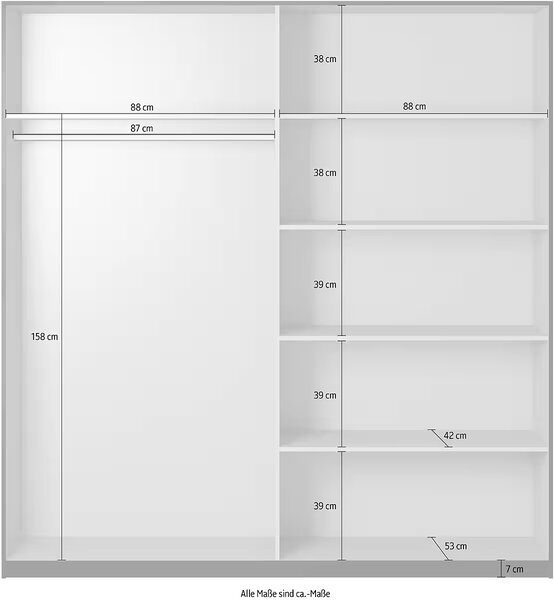 Dressing 180 cm lungime, 2 uși glisante, oglindă pe mijloc, culoare alb-sonoma, 210 cm înălțime