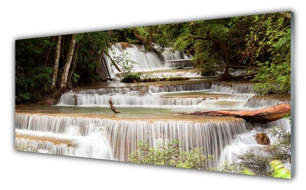 Tablou pe sticla Cascada Pădure Natura Alb Brun Verde