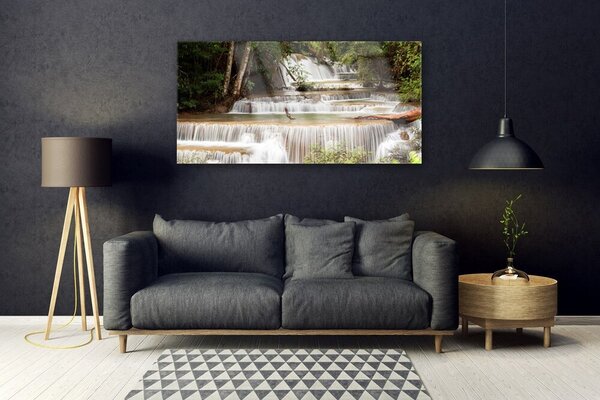 Tablou pe sticla Cascada Pădure Natura Alb Brun Verde