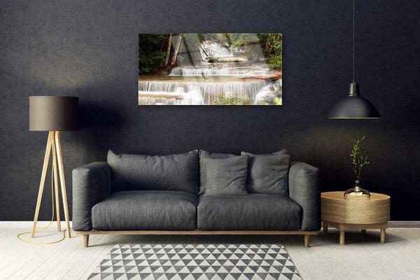 Tablou pe sticla Cascada Pădure Natura Alb Brun Verde