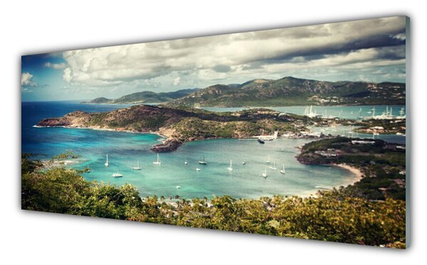 Panou sticla bucatarie Bay Peisaj Gri Verde Albastru