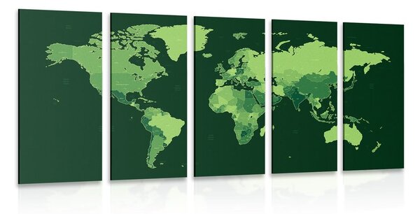 Tablou 5-piese harta detaliată a lumii în culoare verde