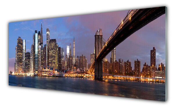 Tablou pe sticla Bridge City Case Galben Maro Gri Albastru
