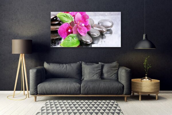 Tablou pe sticla Pietrele florale flori Roșu Negru