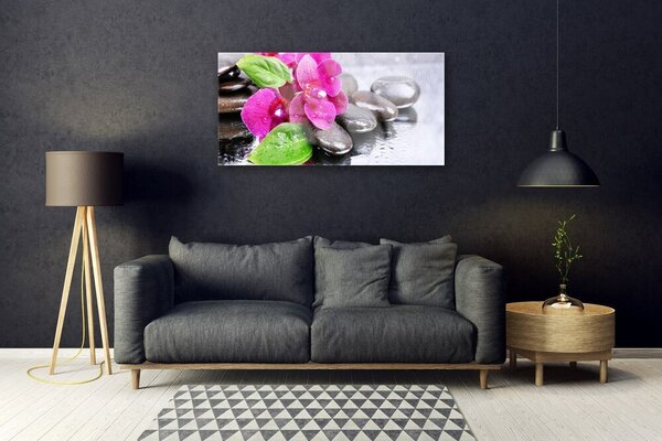 Tablou pe sticla Pietrele florale flori Roșu Negru