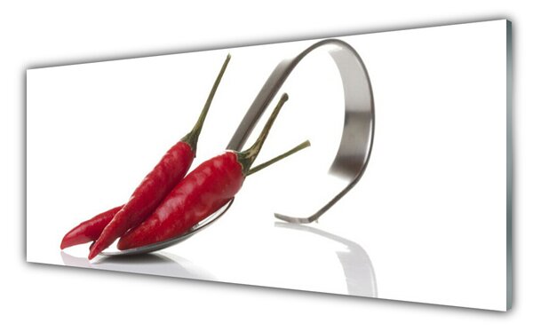 Tablou pe sticla Chili lingură Bucătărie Roșu Argint