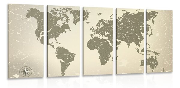 Tablou 5-piese harta lumii veche pe un fundal abstract