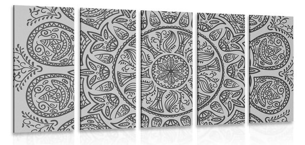 Tablou 5-piese Mandala cu un model natural abstract în design alb-negru