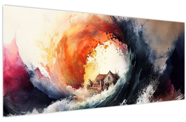 Tablou - În vârtejul potopului, acuarelă (120x50 cm)