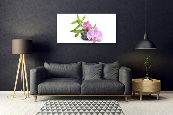 Tablou pe sticla Pietrele florale flori roz negru