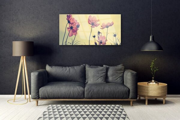 Tablou pe sticla Flori roz Floral