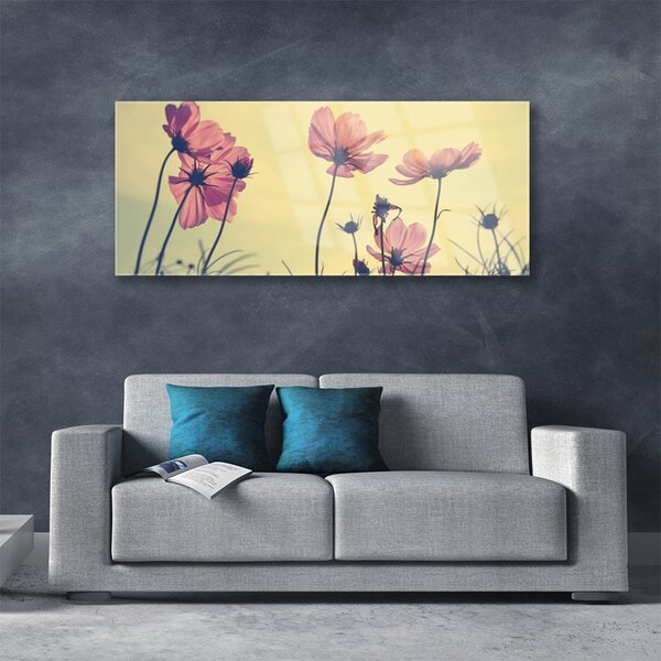 Tablou pe sticla Flori roz Floral