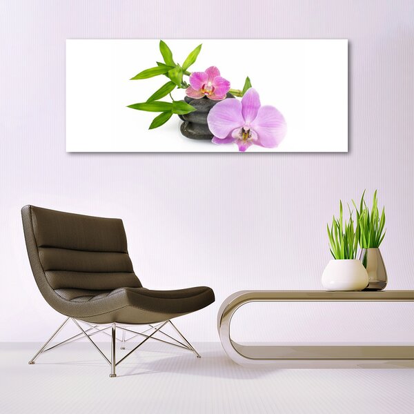 Tablou pe sticla Pietrele florale flori roz negru