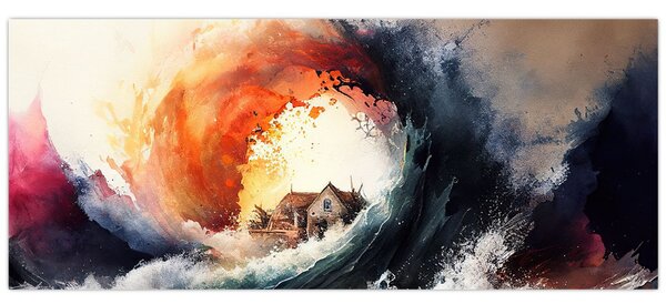 Tablou - În vârtejul potopului, acuarelă (120x50 cm)