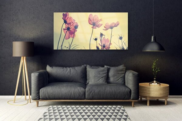 Tablou pe sticla Flori roz Floral