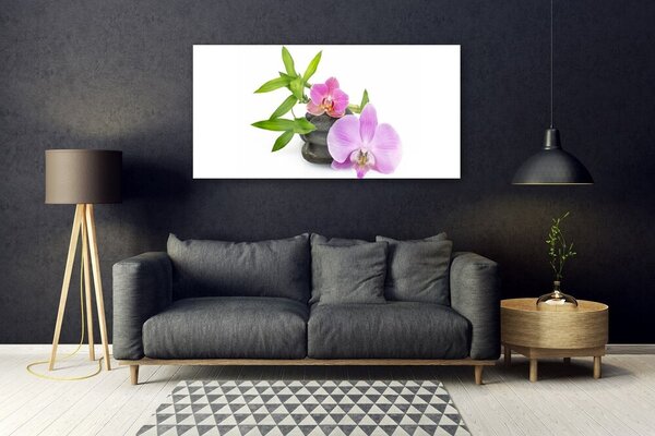 Tablou pe sticla Pietrele florale flori roz negru