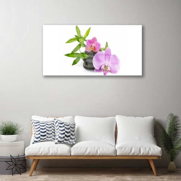 Tablou pe sticla Pietrele florale flori roz negru