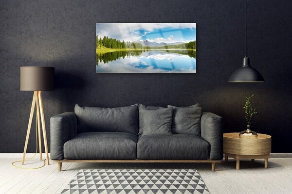 Tablou pe sticla Forest Lake Peisaj Verde Albastru