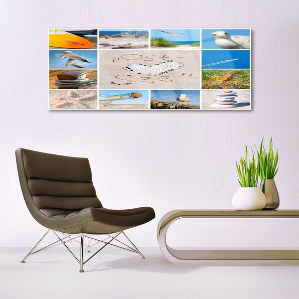 Tablou pe sticla Ocean Beach Peisaj Brun Galben Albastru Verde