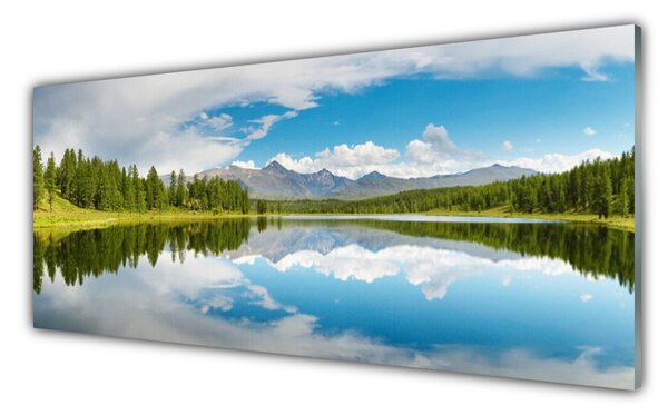 Tablou pe sticla Forest Lake Peisaj Verde Albastru