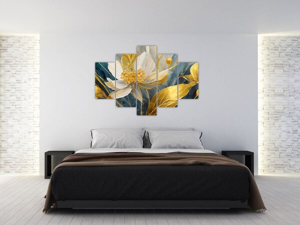 Tablou - Pictura de flori de aur (150x105 cm)