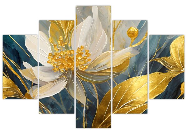 Tablou - Pictura de flori de aur (150x105 cm)