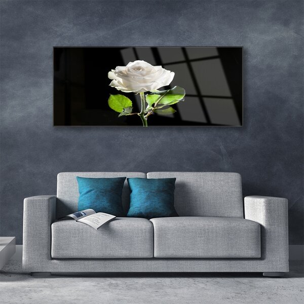 Tablou pe sticla Rose Floral alb