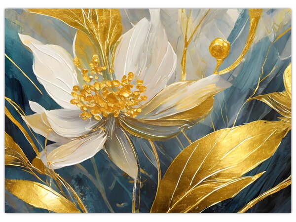 Tablou - Pictura de flori de aur (70x50 cm)