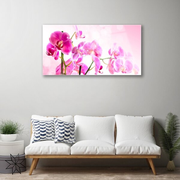 Tablou pe sticla Flori roz Floral