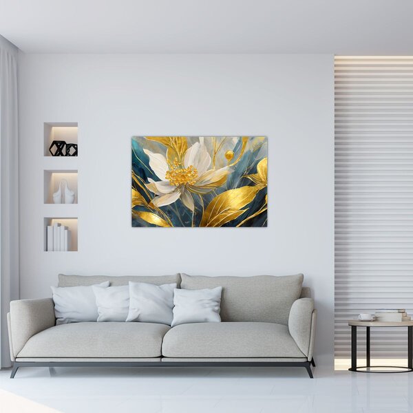 Tablou - Pictura de flori de aur (90x60 cm)