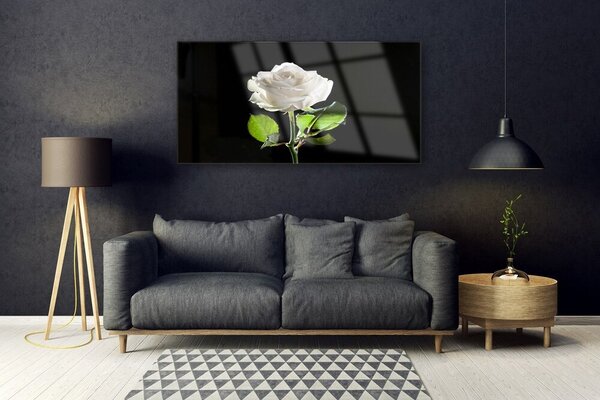 Tablou pe sticla Rose Floral alb
