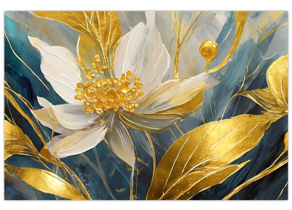 Tablou - Pictura de flori de aur (90x60 cm)