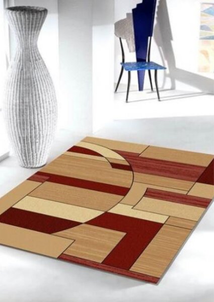 Covor Lotos 538-825, Marime 150 x 230 cm, Crem, Rosu, Inaltime Fir 8 mm, Antialergic, Polipropilena, Living, Dormitor, Sufragerie, Birou 150 x 230