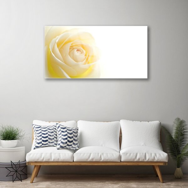 Tablou pe sticla Rose Floral Alb Galben